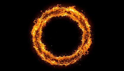 Naklejka premium Ring of fire circular flame blaze isolated on dark black background glowing energy. High quality image
