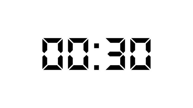 Countdown Digital Clock Animation 35 to 0 second Countdown digital clock timer icon.Animation of glowing 35 to 0 second countdown timer. minute stopwatch , analog clock icon animation. 4k video