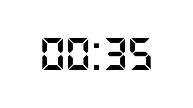 Countdown Digital Clock Animation 35 to 0 second Countdown digital clock timer icon.Animation of glowing 35 to 0 second countdown timer. minute stopwatch , analog clock icon animation. 4k video