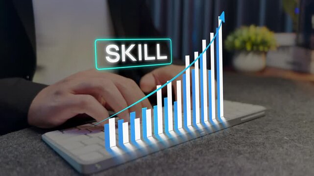 Up skill and personal development concept. employee pointing arrow to upskill, education, learning, ability, knowledge.