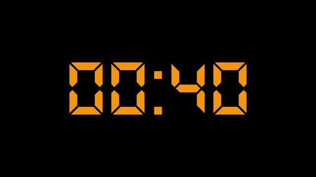 Countdown Digital Clock Animation 45 to 0 second Countdown digital clock timer icon.Animation of glowing 45 to 0 second countdown timer. minute stopwatch , analog clock icon animation. 4k video