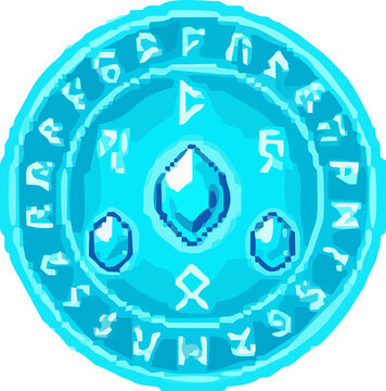 Pixel art magical cyan blue crystal mana shield 8-bit retro game sprite isolated