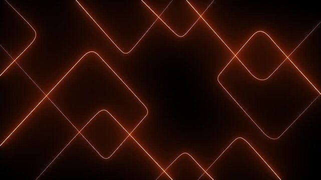 A vibrant dynamic neon line patterns in blue and red gradient abstract background. Neon orange laser lines animation on black screen. 4k