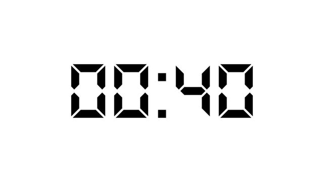 Countdown Digital Clock Animation 45 to 0 second Countdown digital clock timer icon.Animation of glowing 45 to 0 second countdown timer. minute stopwatch , analog clock icon animation. 4k video