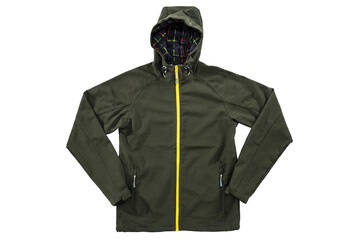 Olive Green Hooded Jacket with Contrast Yellow Zipper © Md