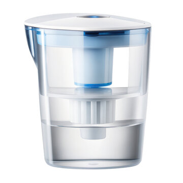 White water filter pitcher with blue filter cartridge isolated on transparent background p n g a i g e n e r... isolated on a transparent background