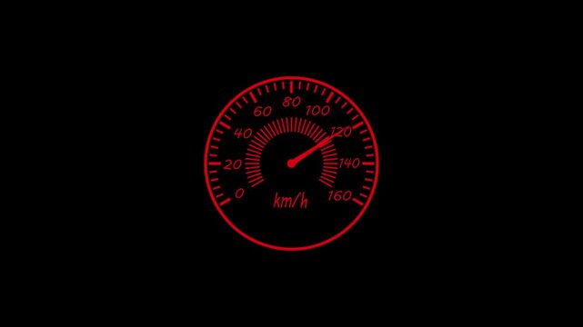 Simple minimal vehicle speed meter animated, Illuminated speedometer dial showing speed animation