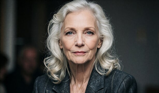Wise Silver-Haired Woman Portrait Looking Directly at Camera