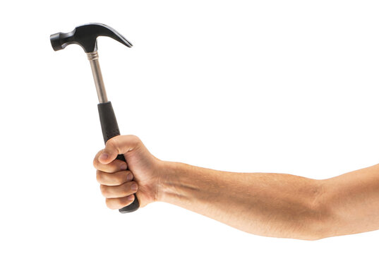 Hand gripping a steel claw hammer tightly