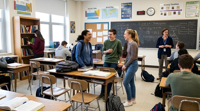 High school students interacting in a classroom setting