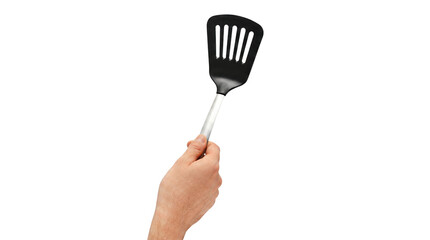 Hand Holding a Slotted Kitchen Spatula © Md