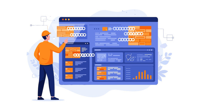 Web Developer Working on Futuristic UI Design Interface, Coding Concept