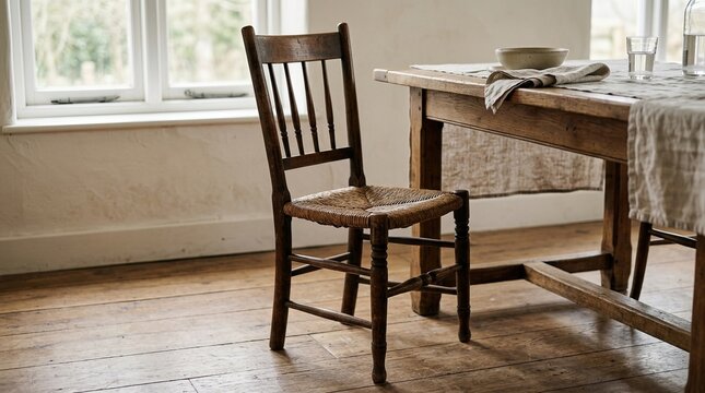 empty chair pulled from dining table