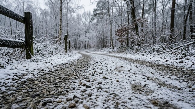 thin snow on gravel path