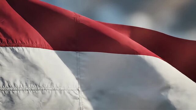 video of the Indonesian red and white flag waving is ready. The video captures the fabric's movement and texture in cinematic. independent day on 17 August.