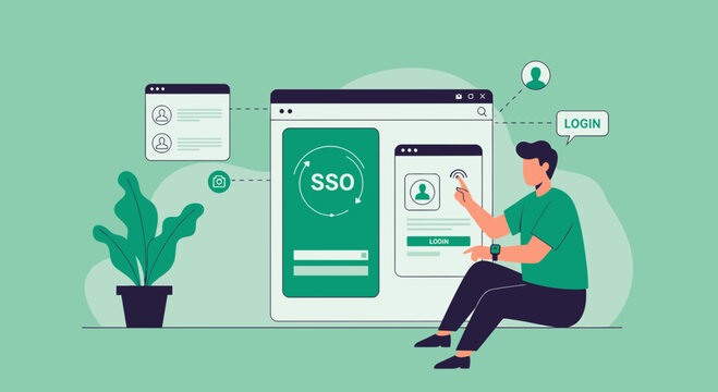 Single Sign-On (SSO) login concept, user interface, access control