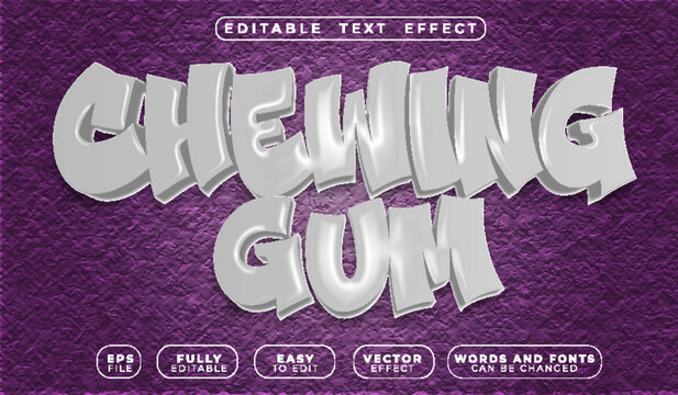  Chewing Gum Bubblegum Candy Sweet Bubble Pop Playful Cartoon Typography Lettering Alphabet Graphic Vector Fully Editable Smart Object Text Effect