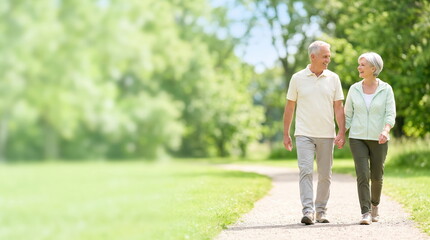 Obraz premium Senior couple enjoying a leisurely walk in a park