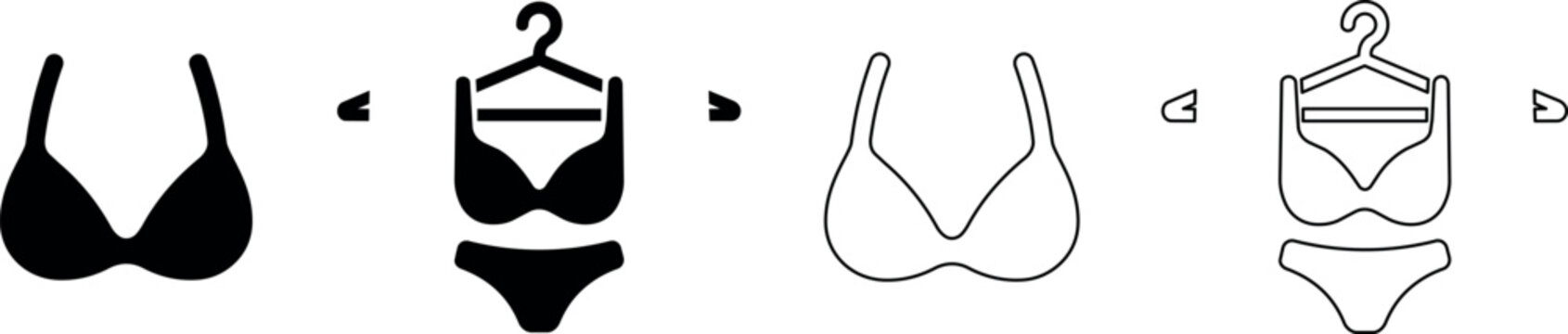 Set of bra and panties icons in solid and outline styles