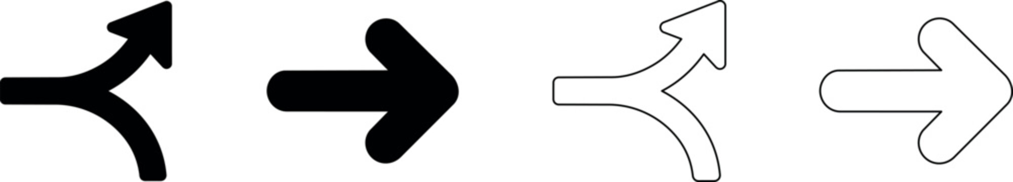 Set of four arrow icons showing direction and divergence on a white background