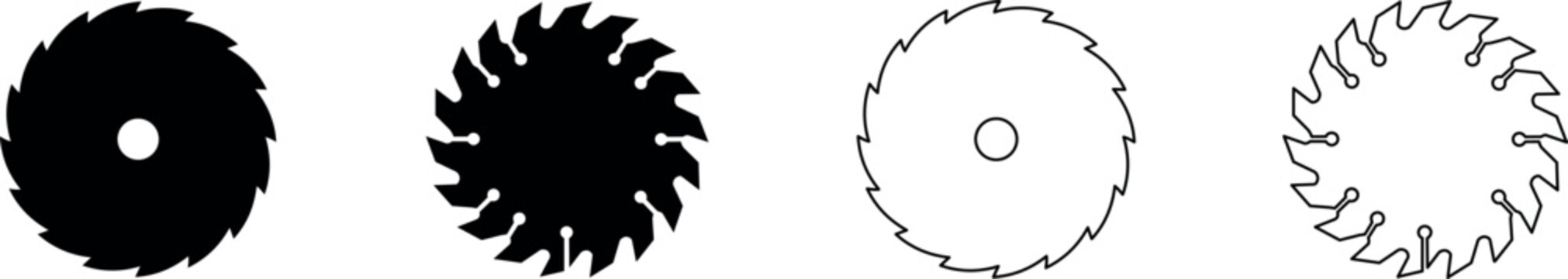 Collection of circular saw blades in solid black and outline styles