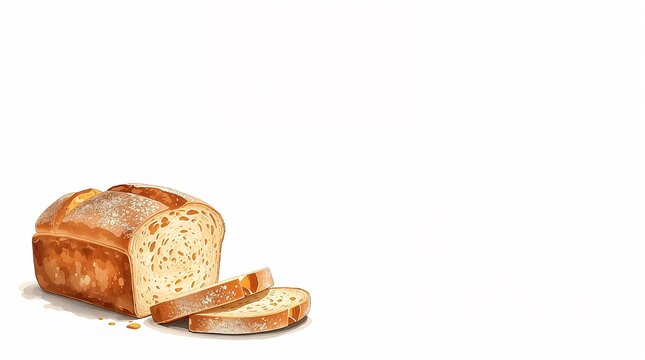 Freshly Baked Sliced Bread Loaf Watercolor Illustration Food Concept White Background