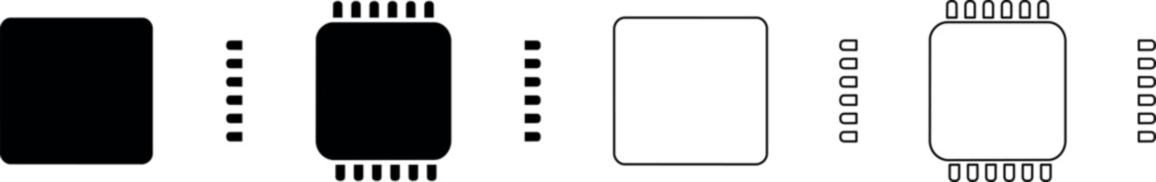 Electronic component icons showing different types of integrated circuits and pins