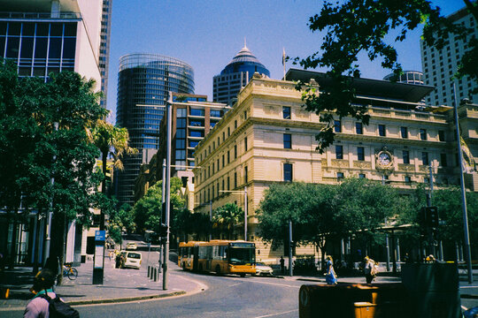 Bus on the street in Sydney, Australia, shot on film 