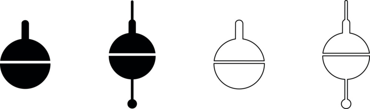 Set of fishing bobber icons in solid and outline styles for angling