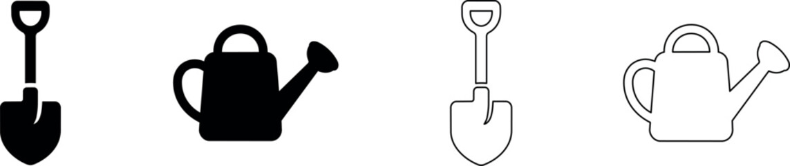 Set of black and white icons for shovel and watering can © Santiago