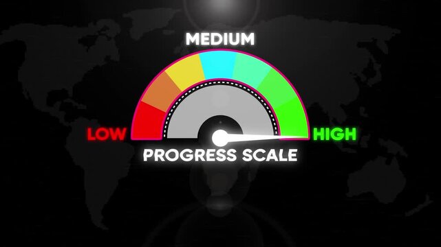 Animated progress scale gauge with map background, for business performance metrics