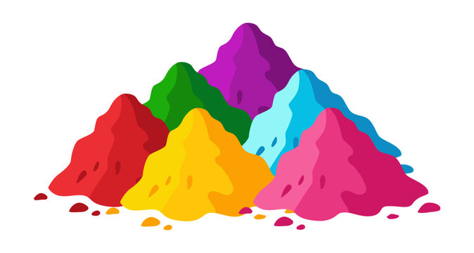 Colorful Holi powder pigment piles vector illustration isolated on white background