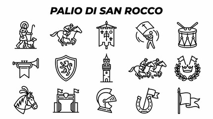 Obraz premium Palio di San Rocco Icons: Horse Racing, Knights, Banners, Trumpet