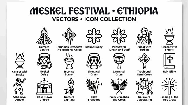 Meskel Festival Ethiopia Vector Icons Collection