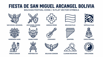 Obraz premium Bolivian Festival Icons: Fiesta de San Miguel Arcangel Set