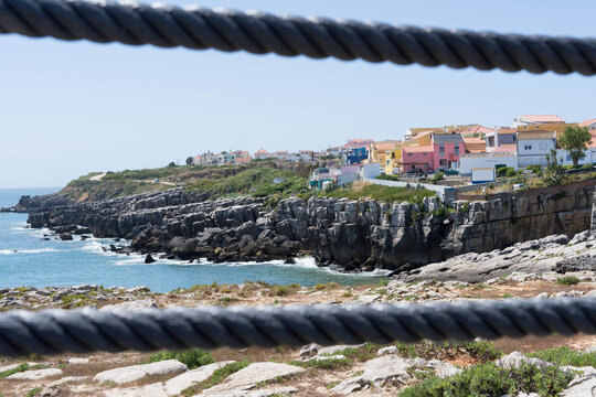 Houses on the coast and blue sky in Portugal