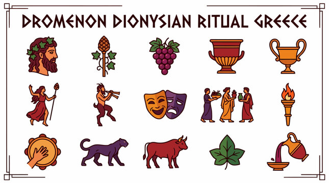 Dionysian Ritual Greece Icons Vector Illustration