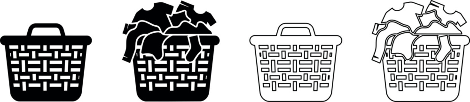 Set of laundry basket icons, one empty and one full of clothes