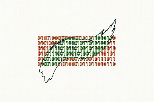  Red Green Binary Code Numbers with Black Hand Drawn Sketch