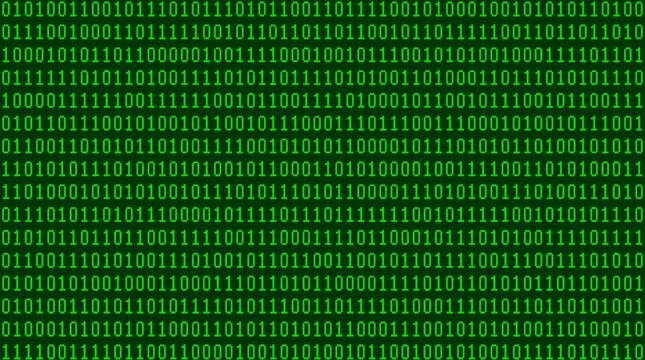 Abstract background of green binary code representing digital data and computer programming.