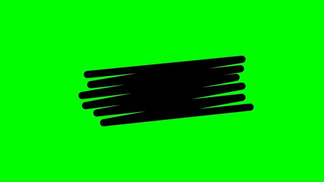 Animated Hand Drawn Scribble Block on Green Screen, Bold Black Marker Highlight and Censor Stroke Appearing Over Text for Video Editing, Tutorials, Presentations, Social Media and Chroma Key Overlay