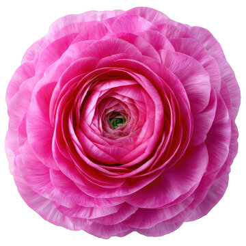 Pink ranunculus flower top view, isolated on transparent background