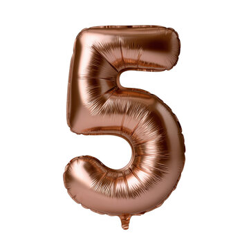 Rose gold number 5 balloon, isolated on transparent background