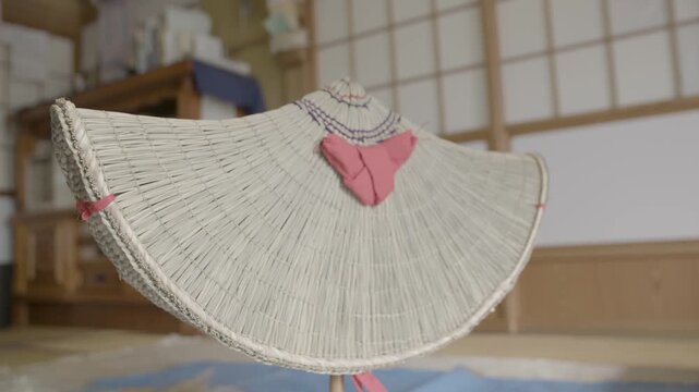 Traditional Bon Odori Hat Displayed Indoors in Ugo Town Akita Prefectu