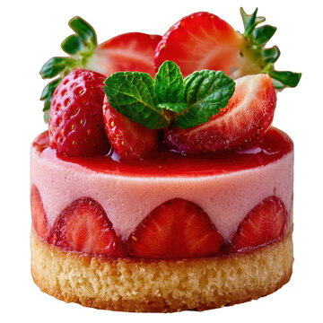 Pink strawberry mousse cake, isolated on transparent background