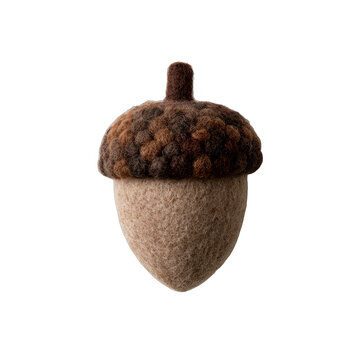 Single felt acorn, isolated on transparent background