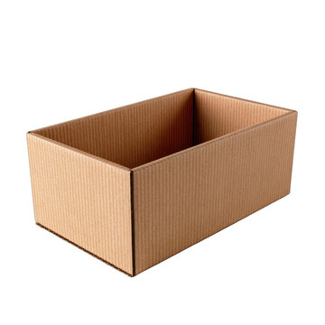 Flat corrugated cardboard shipping box, isolated on transparent background