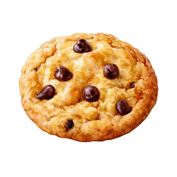 Round chocolate chip cookie, isolated on transparent background