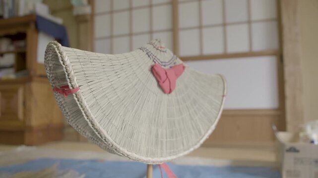 Traditional Bon Odori Straw Hat Displayed Indoors in Ugo Town Akita Pr