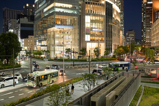 Busy City Street at Night In Osaka, Japan 